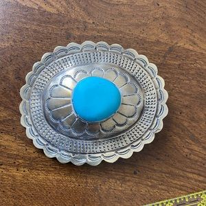 Sterling silver turquoise southwestern themed belt buckle